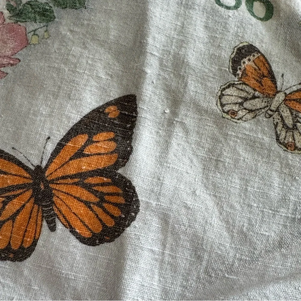 Vintage 1986 Hanging Calendar Towel Butterflies Pink Flowers Kitchen Decor